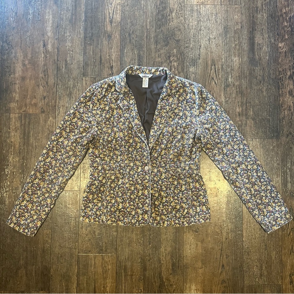 Original Fossil Women’s Floral Print Corduroy Single Button Blazer Size XL